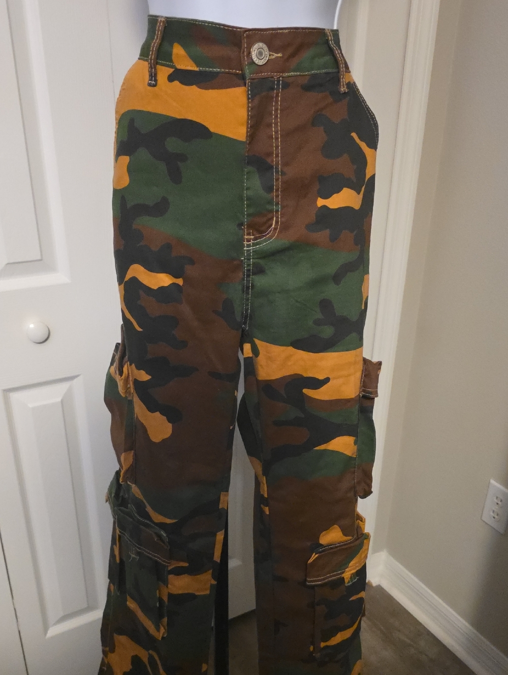 Camo Cargo Pants in Green, Brown & Mustard